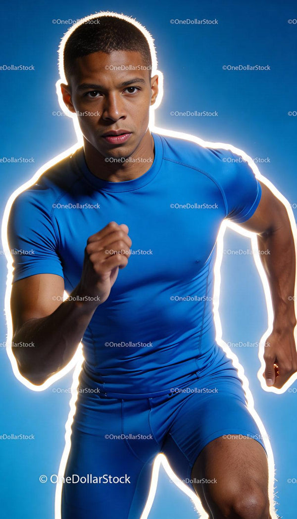 Focused young athlete sprinting with determination