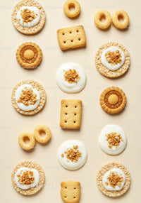 Assorted Light Cookies and Icing on Soft Beige Background