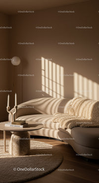 Cozy beige living room with soft natural light