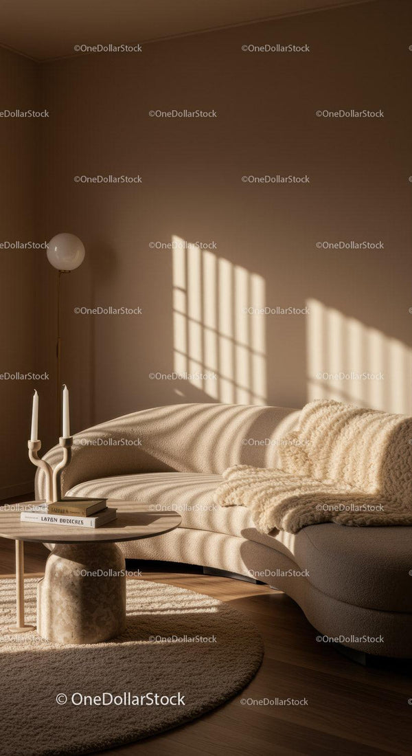 Cozy beige living room with soft natural light