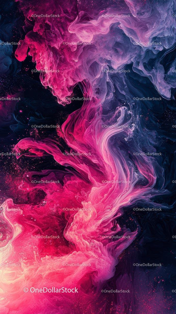 Abstract Fluid Art with Swirling Pink and Blue Smoke