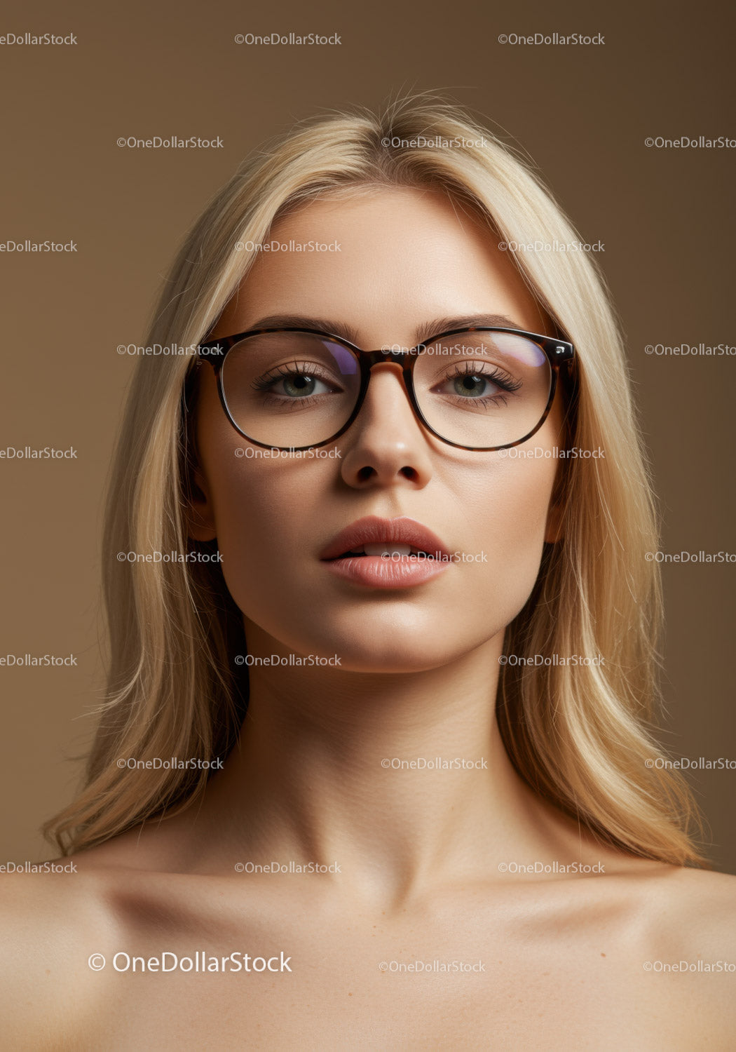 Elegancka kobieta z blond włosami i stylowymi okularami na portrecie