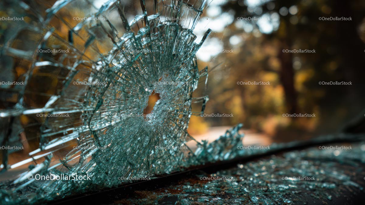Abandoned Vintage Car with Broken Glass at Sunset