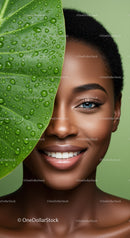 Portrait of a Smiling Black Woman with Bright Blue Eyes and Natural Hair