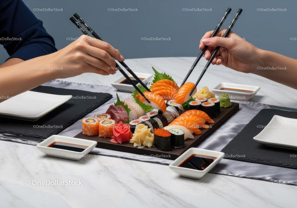 Fresh Assorted Sushi Platter with Fish Nigiri and Maki Rolls