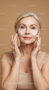 Mature Woman Applying Face Cream for Skin Rejuvenation