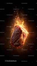 Fiery Explosion of Burning Rock in Space with Sparks and Flames