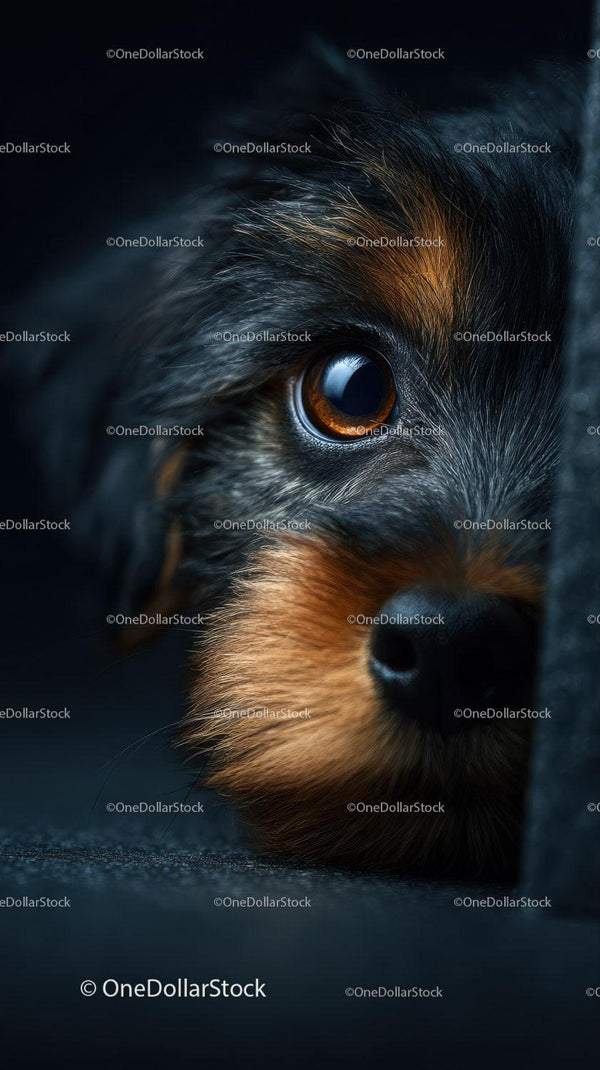 Close-up of a Black and Brown Puppy with Expressive Eyes
