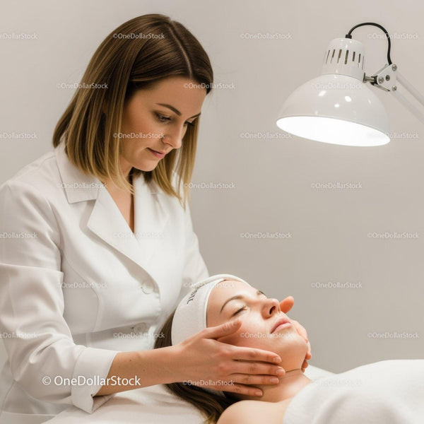 Relaksujący masaż twarzy w nowoczesnym pokoju spa z troskliwą kosmetyczką