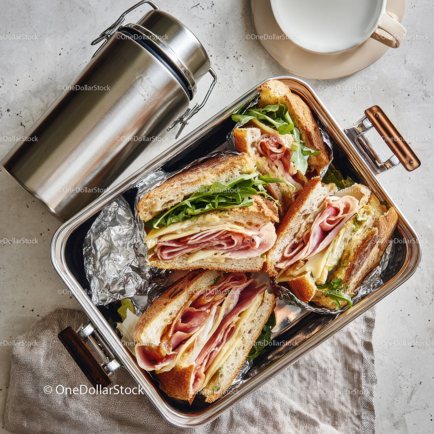 Club Sandwich with Ham Cheese Lettuce and Tomato on Tray