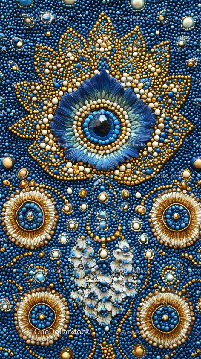Colorful Beaded Mandala Art with Blue and Gold Accents for Decor