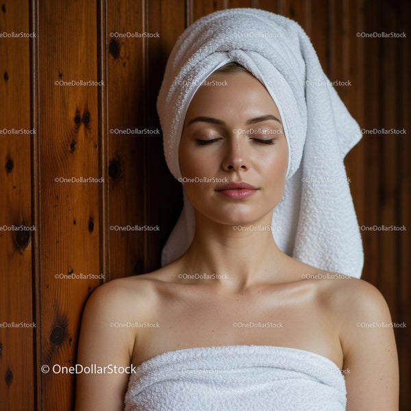 Relaksująca kobieta owinięta ręcznikiem w spa wellness