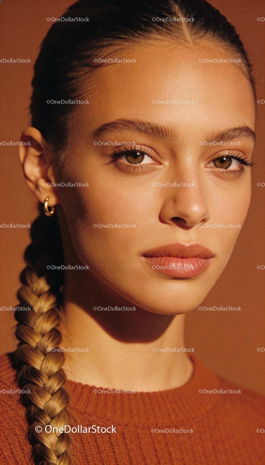 Close-up portrait of confident woman with braided hair