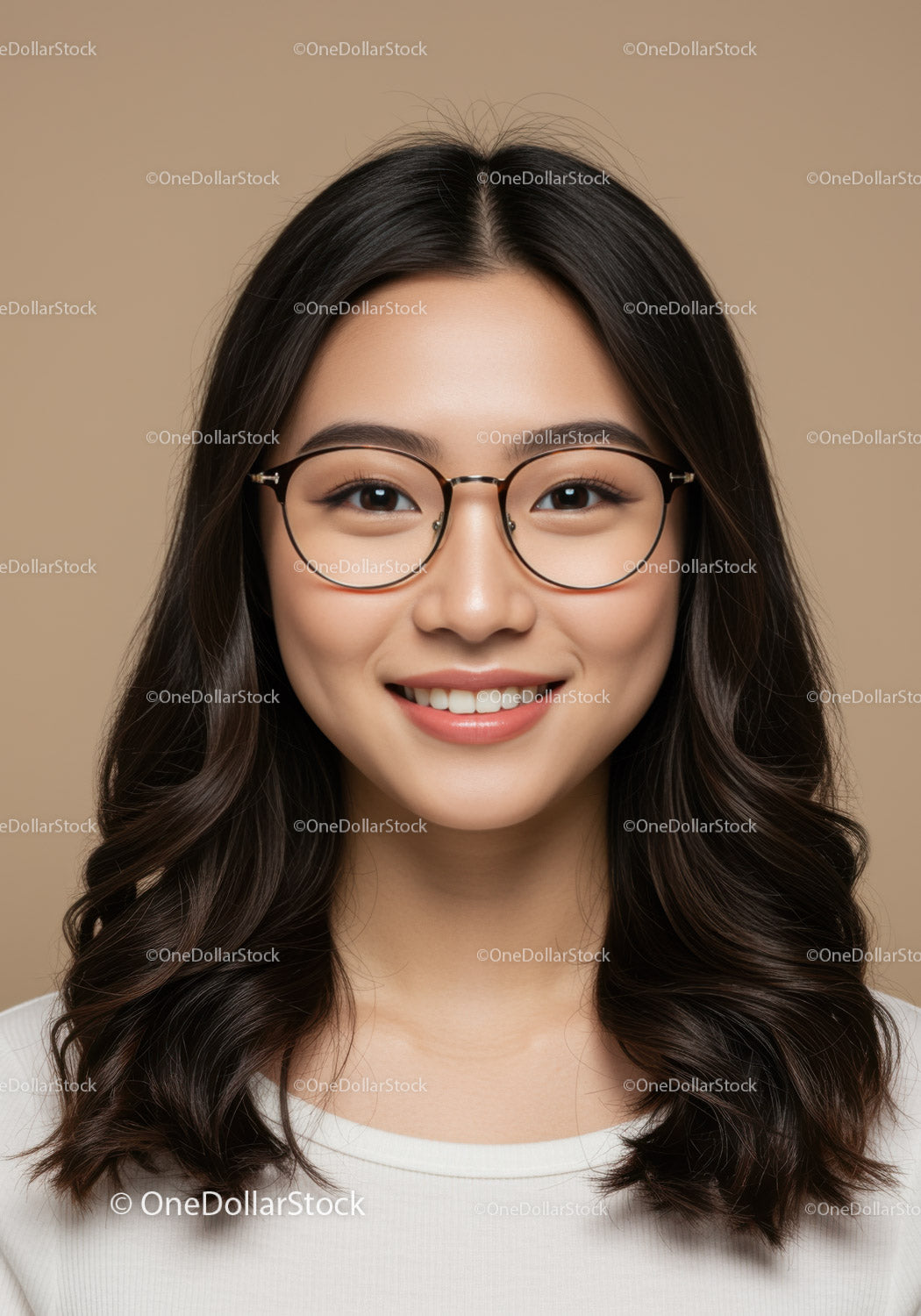 Young woman wearing stylish glasses displaying cheerful smile