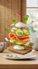 Open Faced Rye Bread Sandwich with Salmon and Fresh Herbs