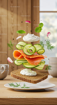 Open Faced Rye Bread Sandwich with Salmon and Fresh Herbs