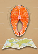 Fresh Salmon Steak Positioned Over World Map