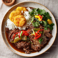 Delicious Beef Stew with Rice and Fresh Vegetables