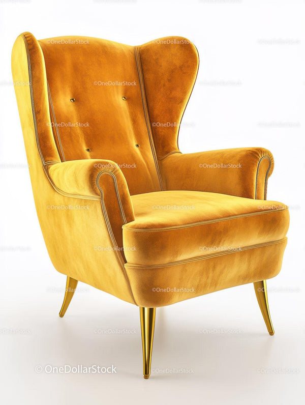 Luxury Golden Armchair with Velvet Upholstery and Sleek Legs