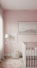 Modern baby nursery with pink walls and minimalist decor