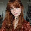 Portrait of Young Woman with Red Hair and Blue Eyes in Casual Setting