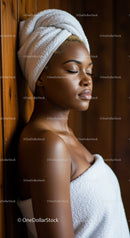 Serene Woman Relaxing with Towel Wrap in Spa Environment