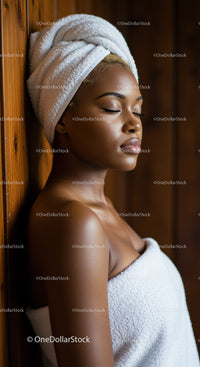 Serene Woman Relaxing with Towel Wrap in Spa Environment