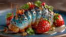 Strawberry Dessert with Blue Glaze and Gold Accents