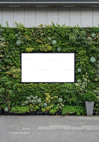 Urban Green Wall with Blank White Advertising Board