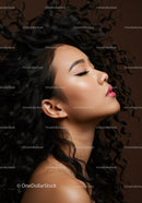 Profile of Woman with Flowing Curly Hair and Closed Eyes