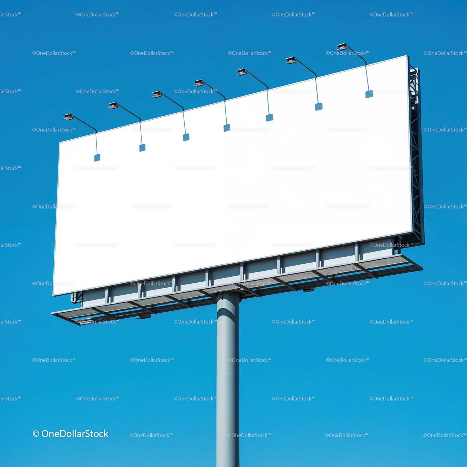 Empty White Billboard Against Clear Blue Sky