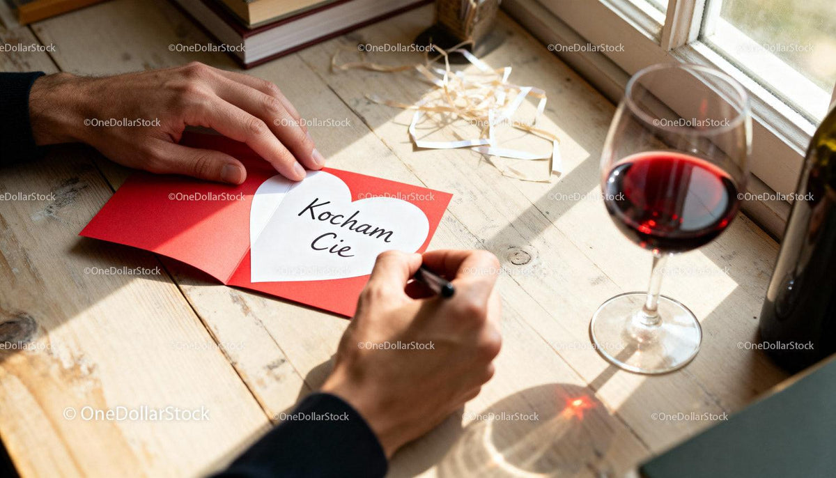 Man Writing Love Note on Valentines Day Card