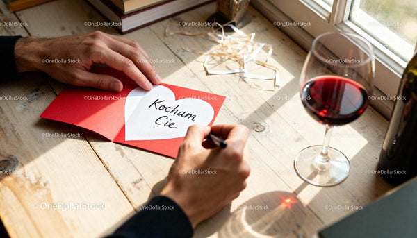 Man Writing Love Note on Valentines Day Card