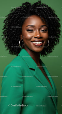 Elegant African American Woman in Green Blazer with Bright Smile