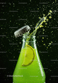 Refreshing Citrus Soda Bottle with Lemon Slice Splash