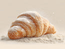 Fresh Croissants with Powdered Sugar and Flaky Layers on Cream Background