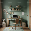 Cozy Children's Study Room with Wooden Desk and Clouds Decor