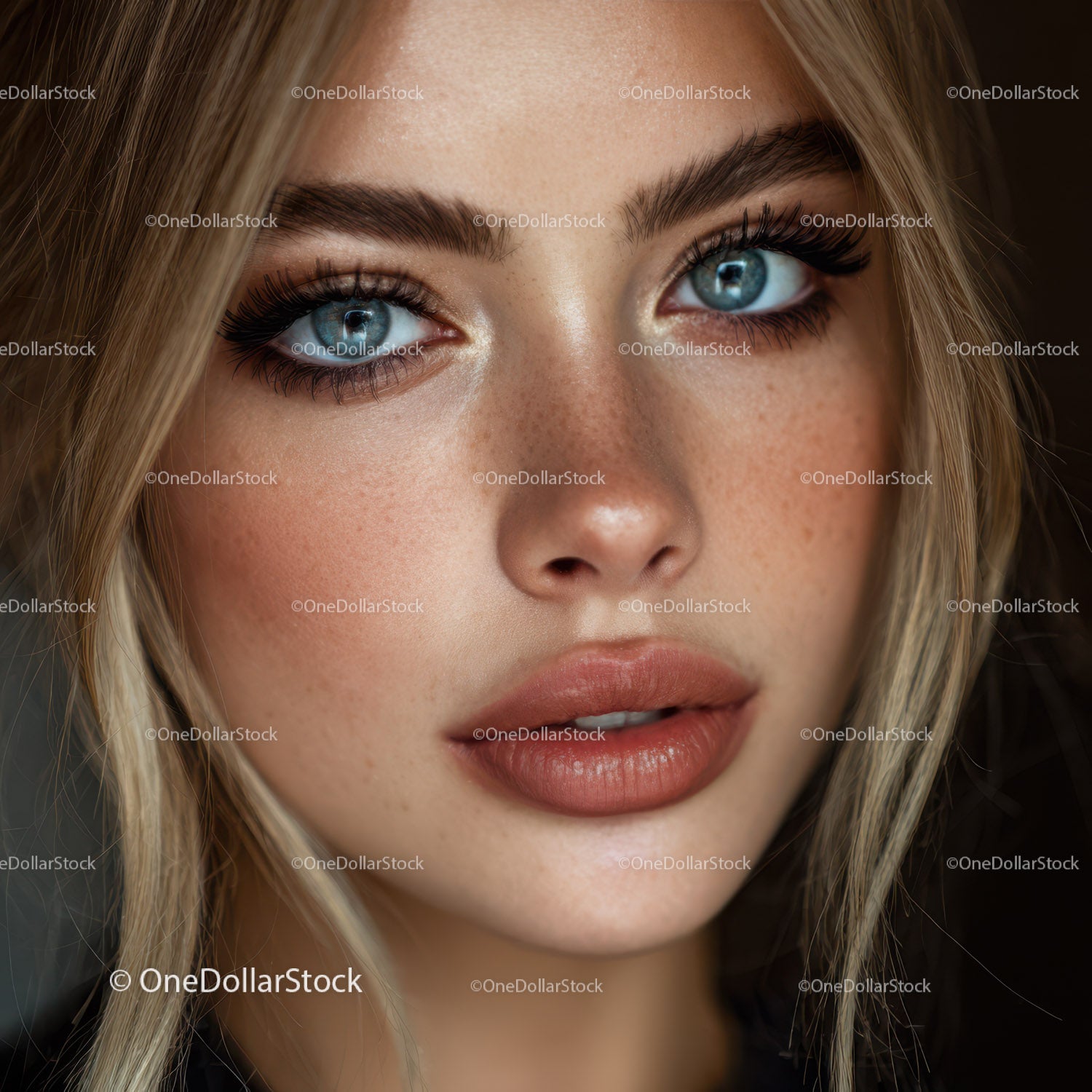 Close Up Portrait of a Woman with Blue Eyes and Natural Makeup
