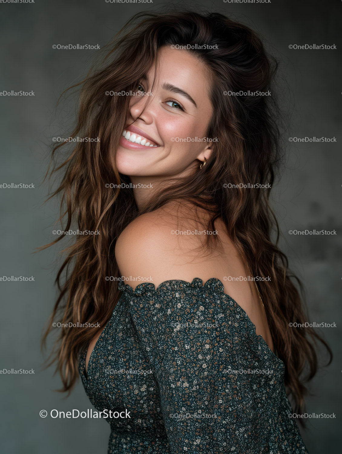 Joyful Woman with Curly Hair Wearing Trendy Black Outfit