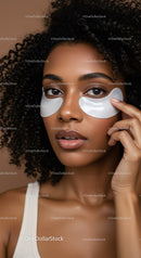 Elegant Woman with Curly Hair and Under-Eye Patches for Skin Care