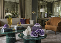 Elegant living room with amethyst decor and modern furniture