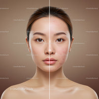 Portrait of a Woman with Clear Complexion and Acne Before and After Skincare