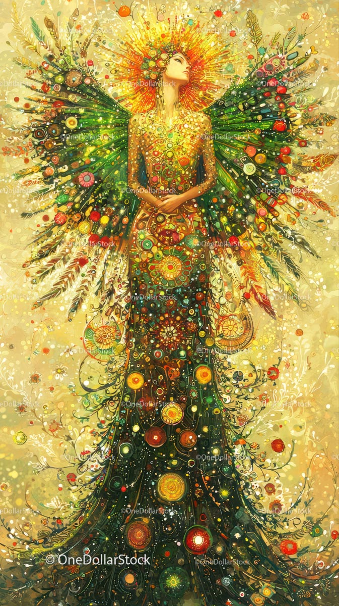 Mystical Goddess with Butterfly Wings in Vibrant Fantasy Scene