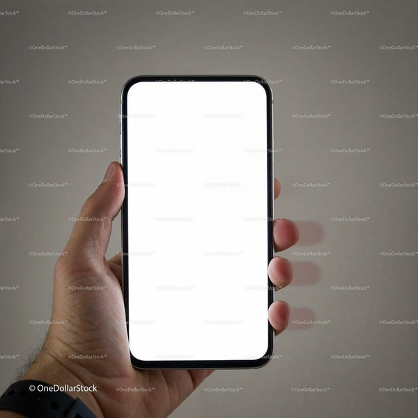 Hand holding smartphone with blank white screen JPG Mockup Image