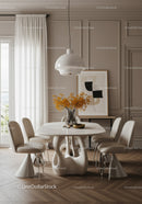 Elegant Modern Dining Room with Marble Table and Beige Chairs