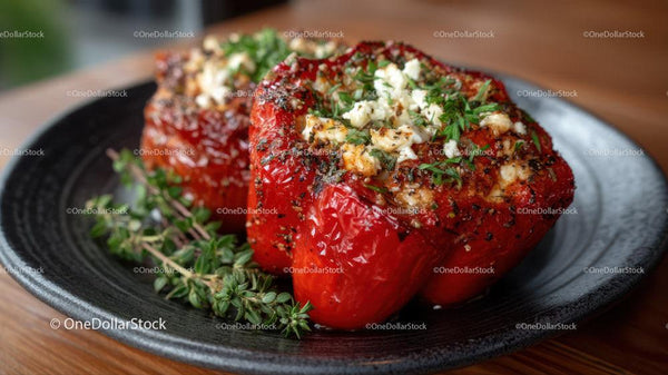Stuffed Red Bell Peppers with Cheese and Herbs