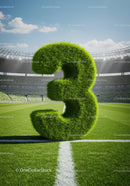 Large Grass Number Three on Football Field Center Line