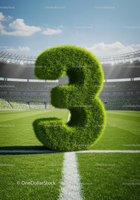 Large Grass Number Three on Football Field Center Line
