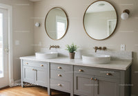 Modern Bathroom with Double Vessel Sinks and Round Mirrors