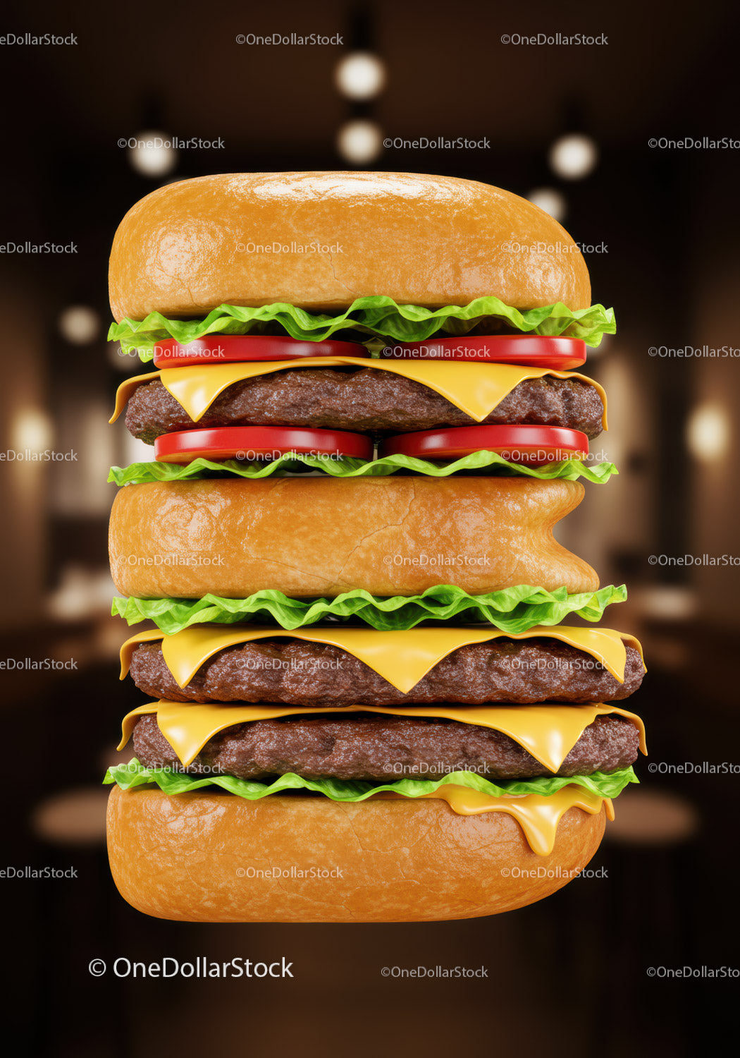 Podwójny cheeseburger ze świeżą sałatą i plasterkami pomidora